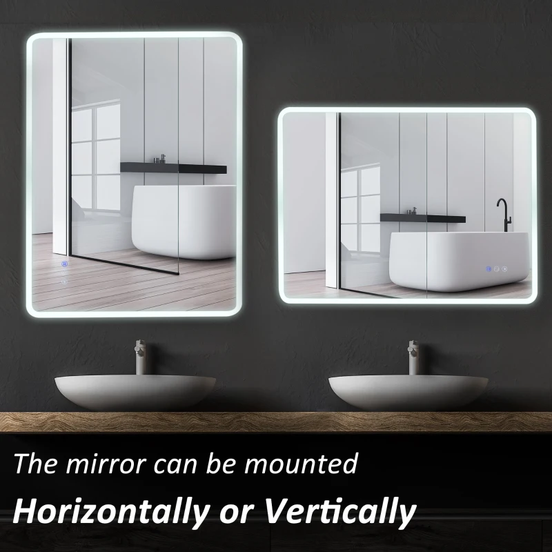 kleankin 24"x32" LED Bathroom Horizontal/Vertical Mirror with Defogging Function, and 3 Color White Temperatures