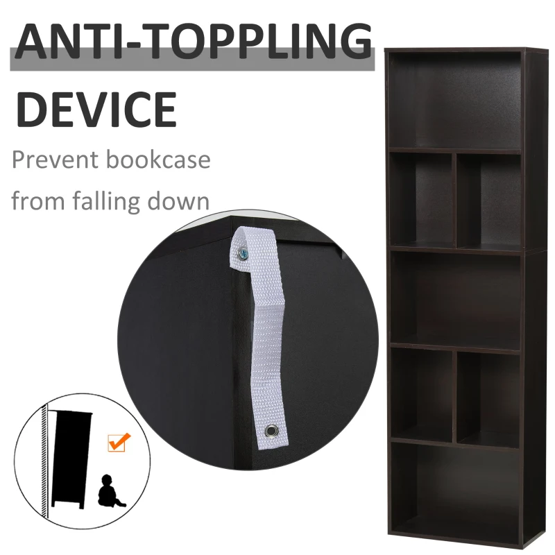 HOMCOM 5-Tier Contemporary Wood Bookcase with Open Storage Display Rack for Home, Office, and Study - Dark Coffee