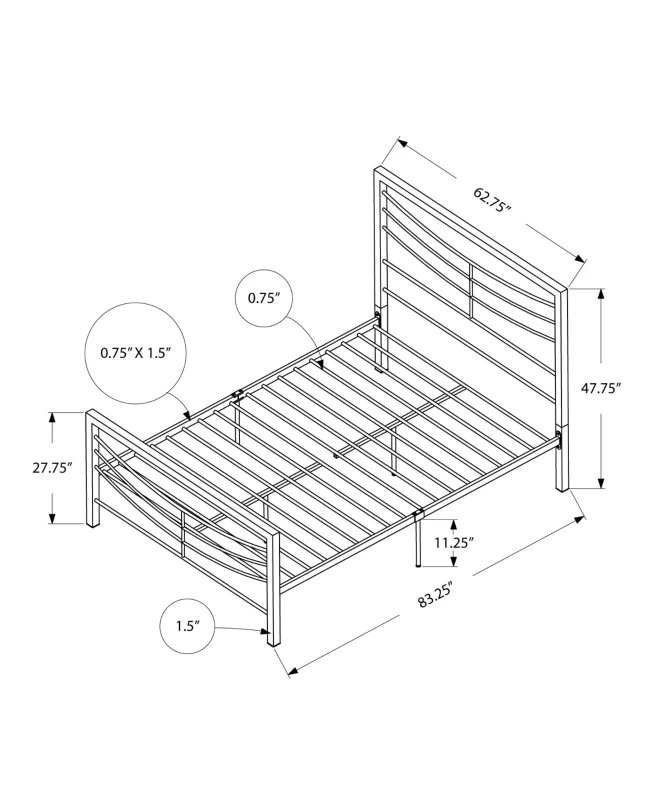 Monarch 62" Contemporary Curved Horizontal Slat Metal Bed Frame - Queen Size - White Finish