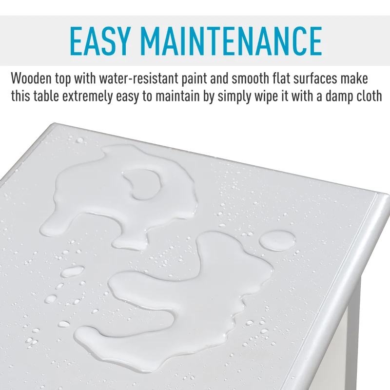 HomCom Modern 2-Tier Acacia Wood End Table Side Desk with Cup Holder and Lower Shelf - White