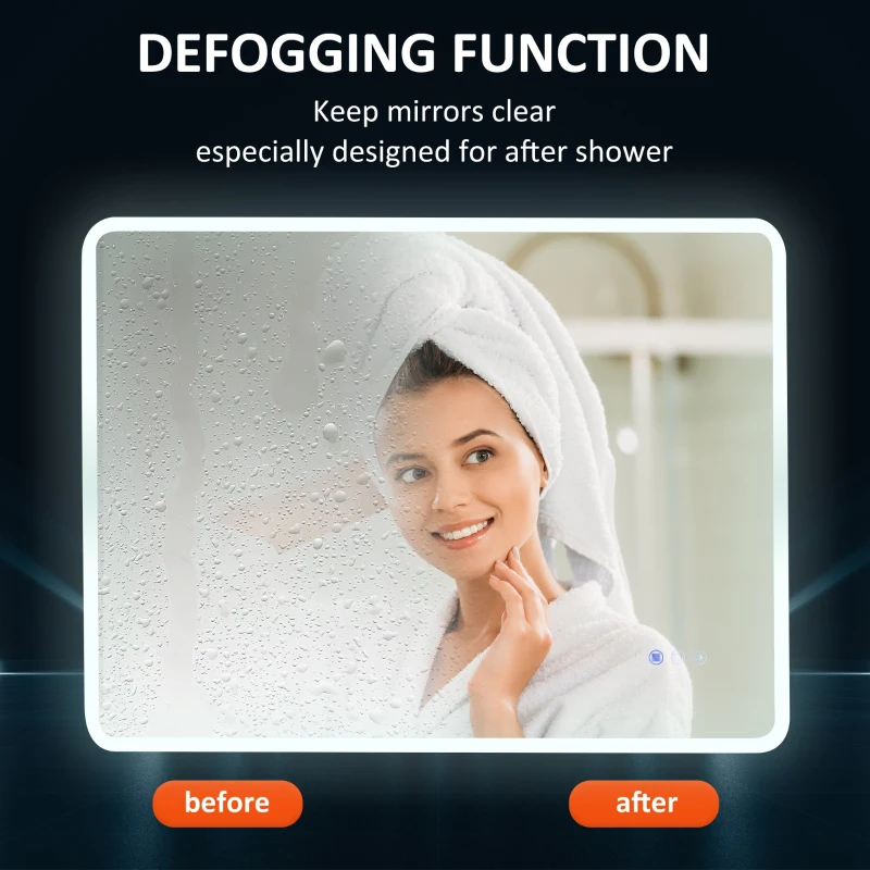 kleankin 24"x32" LED Bathroom Horizontal/Vertical Mirror with Defogging Function, and 3 Color White Temperatures