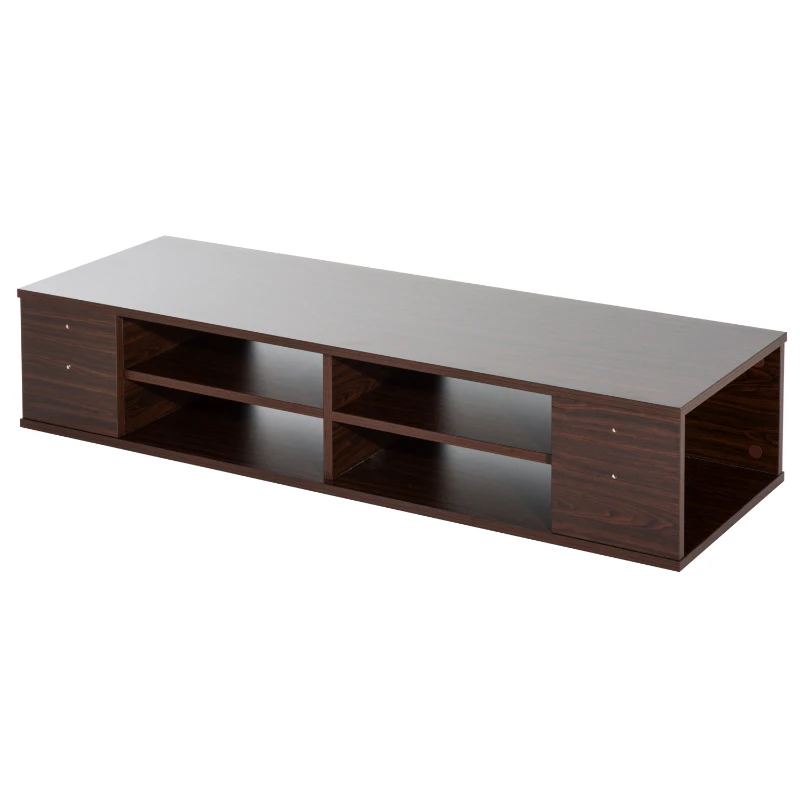 HomCom 48” Modern Wooden Floating Media Center Shelf Unit - Brown Woodgrain