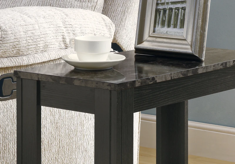 Monarch 22" Transitional Style Rectangular Marble-Look Top Wood Grain-Look Legs Side Accent End Table - Black / Grey Finish