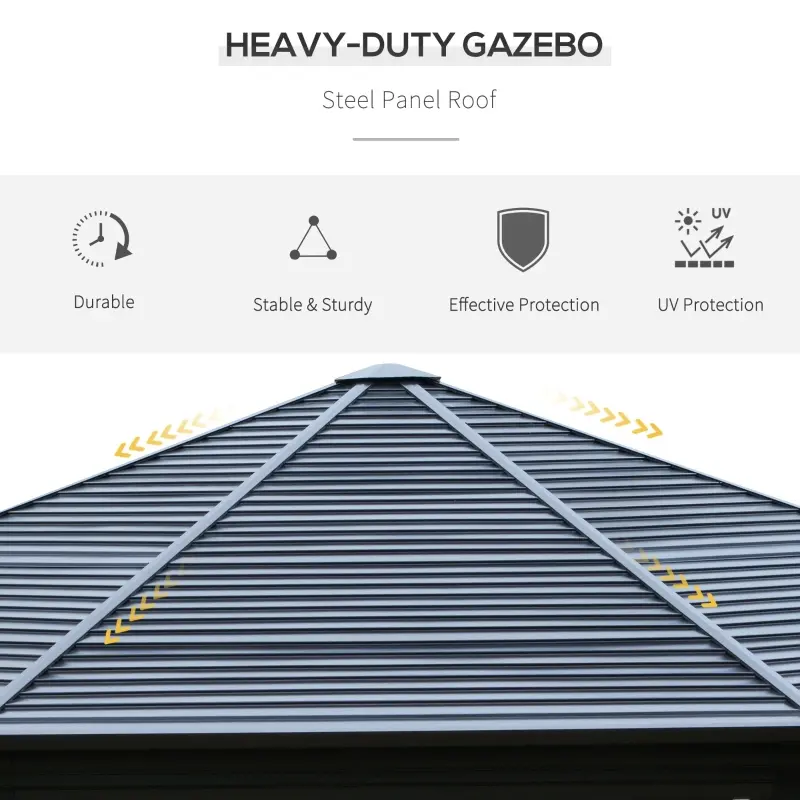 Outsunny 15' x 15' Octagon Hardtop Gazebo with Galvanized Steel Roof, Aluminum Frame, Permanent Pavilion Outdoor Gazebo Canopy with Netting for, Patio, Garden, Backyard, Deck, Lawn, Black