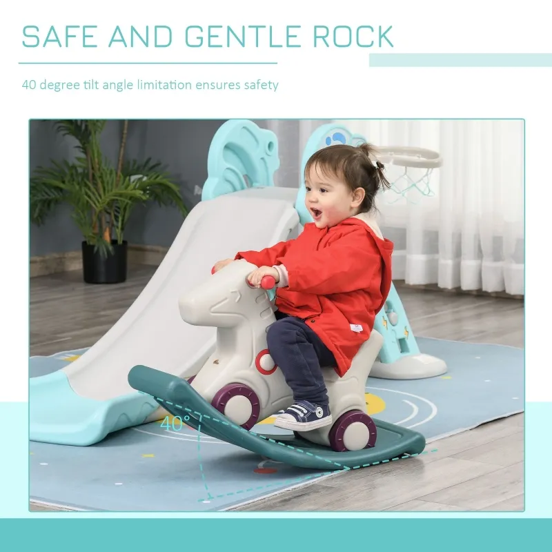Qaba 2 in 1 Rocking Horse & Sliding Car for Indoor & Outdoor Use, Gray and Green