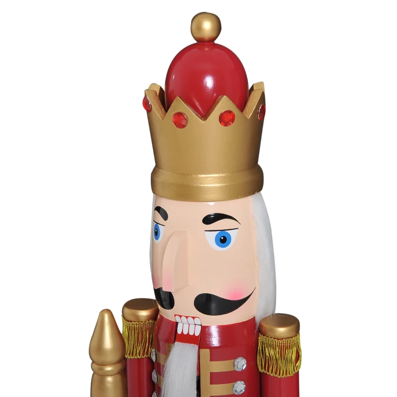 Open Box HOMCOM 42" Wooden Traditional Nutcracker King Figure with Scepter - Wine Red