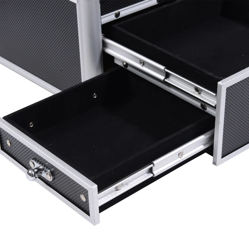 HomCom Cosmetic Train Case with Mirror - Black