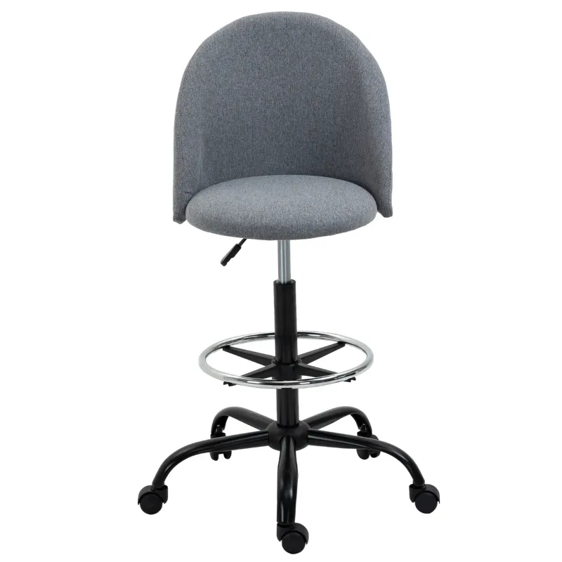 Vinsetto Ergonomic Rolling Drafting Chair for Standing Desk, Linen Office Stool with Adjustable Foot Ring and Steel Base