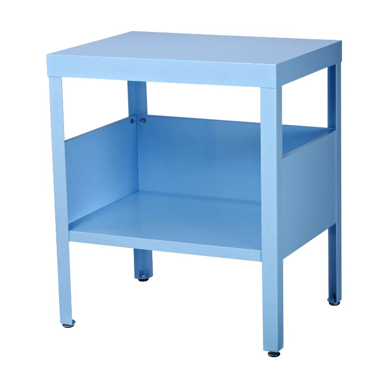 Open Box HomCom Block Color Mid Century Modern Industrial Steel End Table Shelf - Light Blue