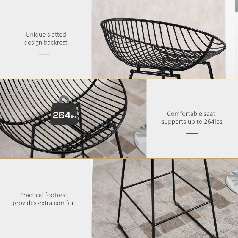 HOMCOM Modern Bar Stools Set of 2, Bar Height Barstools, 29.5" Seat Height Bar Chairs for Kitchen, Pub with Backrest and Footrest, Steel Frame, Black