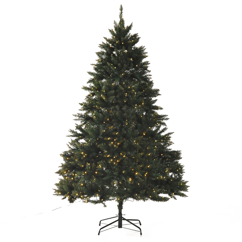 HOMCOM 7ft PVC 700 Pre Lit White LED Artificial Christmas Tree - Green