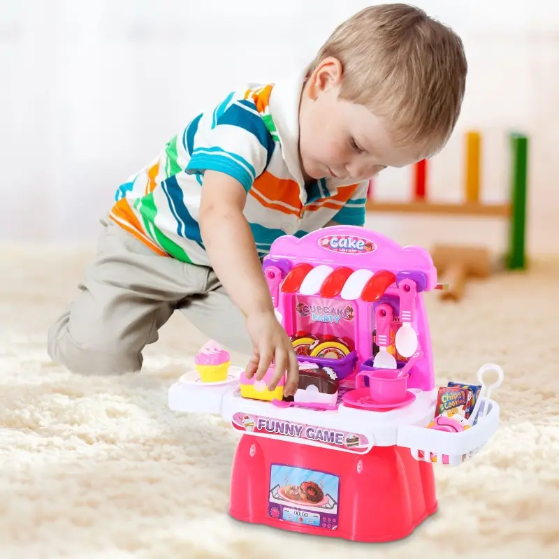 HOMCOM 20 Piece Birthday Cake Pretend Play Food Set Kids Educational Toy