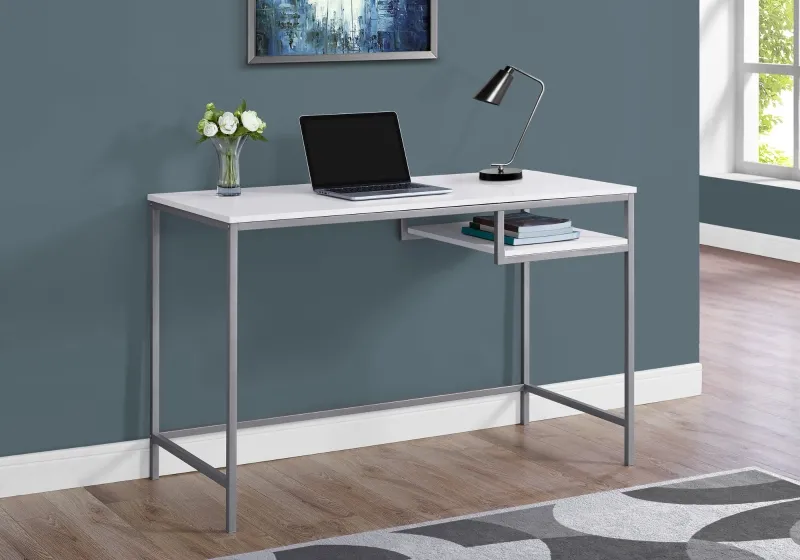 Monarch 48" Contemporary Industrial-Style Computer Writing Desk - White / Silver Metal