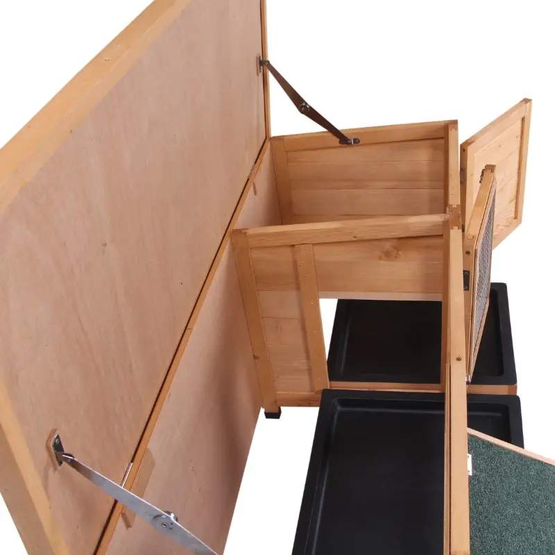 PawHut Large Bunny Hutch, Rabbit Cage with 2 Outside Areas and 1 Main House for Small Animals, Yellow