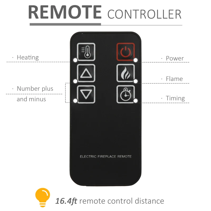 HOMCOM Electric Fireplace with Shelf, Storage Rack, Side Console Table, LED Log Flame, Auto Cut-Off, Remote Control, White