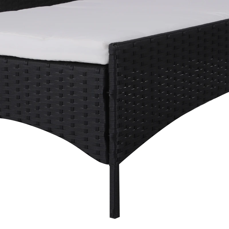 Outsunny 2 Piece Rattan Wicker Outdoor Loveseat with Sunshade Canopy and Nesting Ottoman Footrest - Black