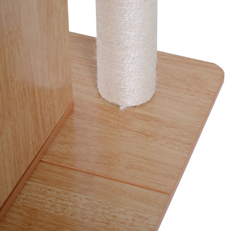 PawHut 40" Modern Cat Tree Multi-Level Scratching Post with 2 Cube Cave Enclosures - Oak Wood and White