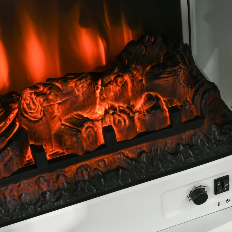 HOMCOM Electric Fireplace Heater, Fireplace Stove with Realistic LED Flames and Logs, Remote Control and Overheating Protection, 1400W, White