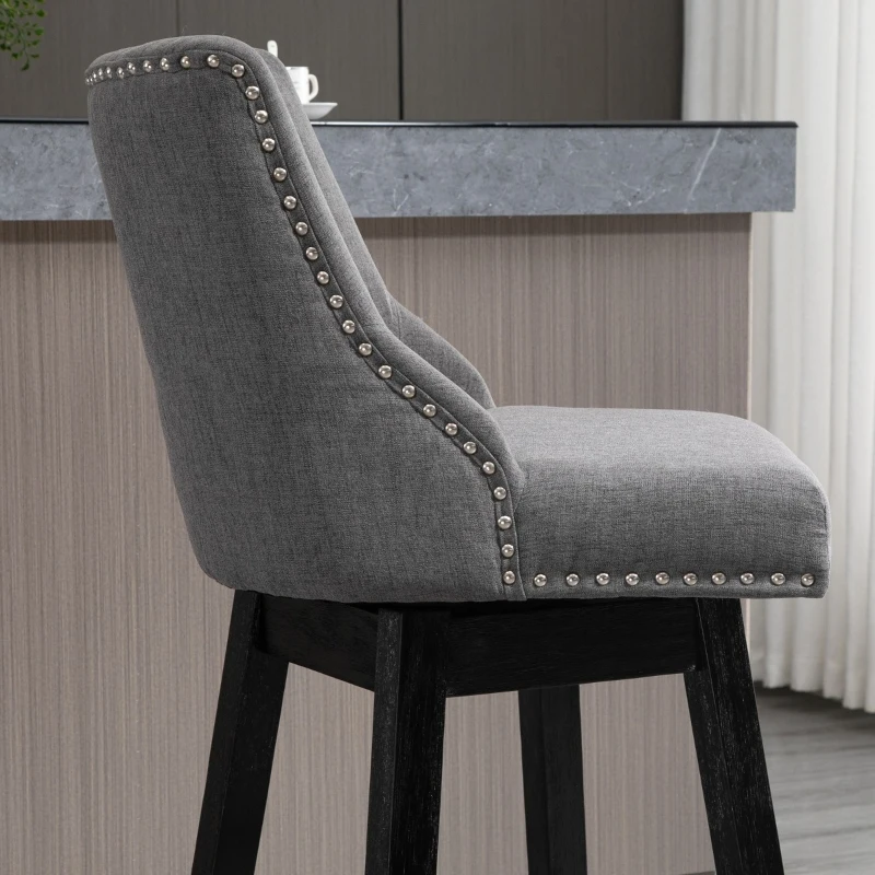 HOMCOM 28" Swivel Bar Height Bar Stools Set of 2, Armless PU Leather Upholstered Barstools Chairs with Nailhead Trim and Wood Legs, Dark Grey
