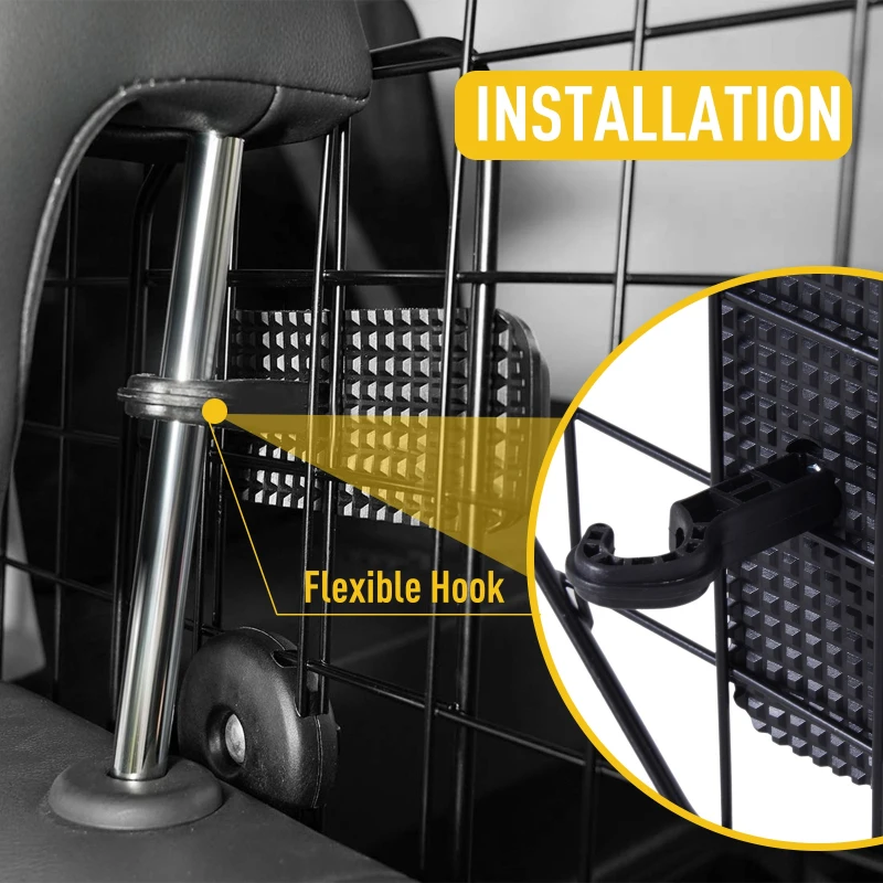 PawHut Adjustable Dog Car Barrier for SUV Vehicle Car Cargo Trunk Wire Mesh Universal Backseat Car Pet Barrier, Pet Safety