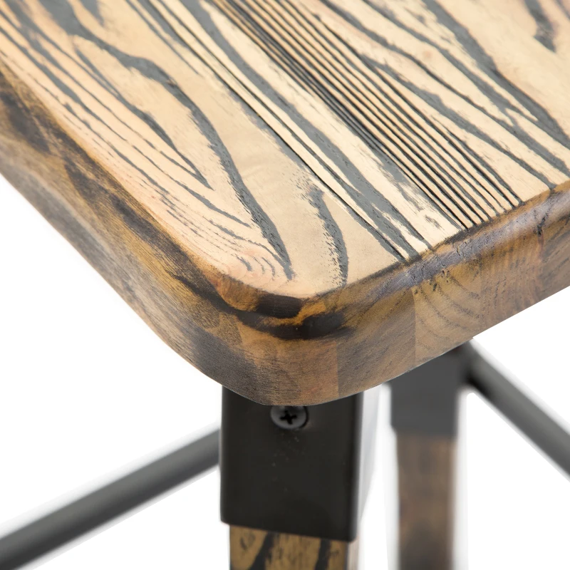 HomCom 2 Piece 24" Tall Rustic Industrial Armless Square Wood Top Bar Stool Set - Black / Woodgrain