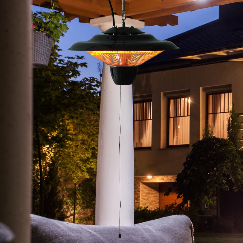 Outsunny 1500W Patio Gazebo Ceiling Mounted Patio Heater String Control with Light - Black