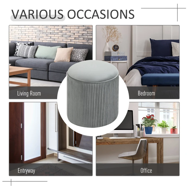 HOMCOM 15'' Small Padded Ottoman Foot Stool with Wrinkle Fabric Design, Thick Sponge Padding and Solid Base, Grey