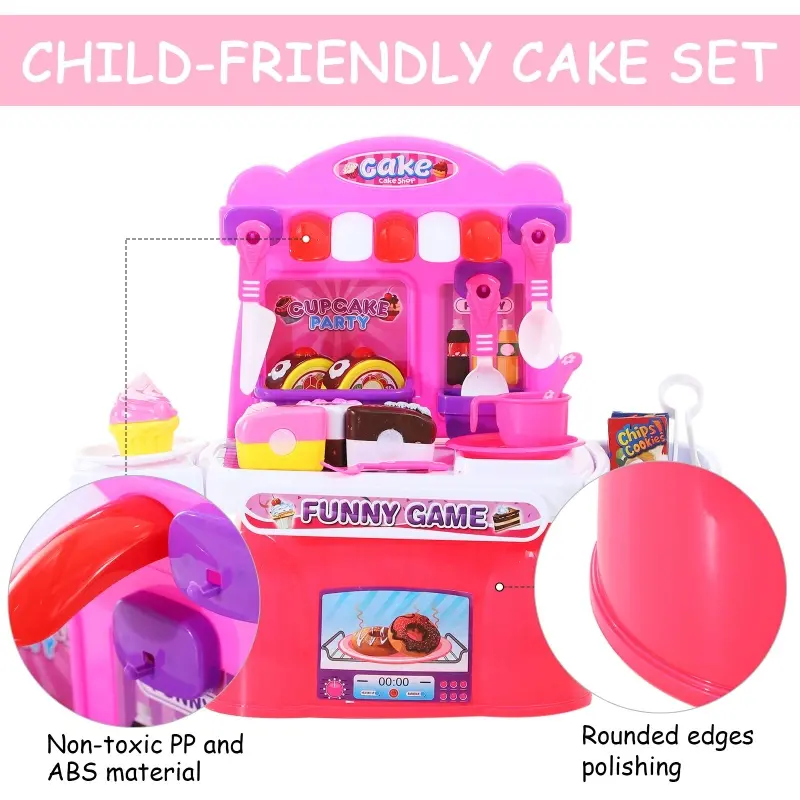 HOMCOM 20 Piece Birthday Cake Pretend Play Food Set Kids Educational Toy