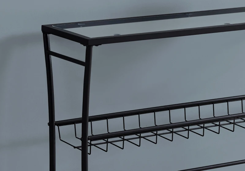 Monarch 42" Contemporary Tempered Glass Top 2-Tier Metal Framed Wire Shelf Accent Console Table - Black Finish