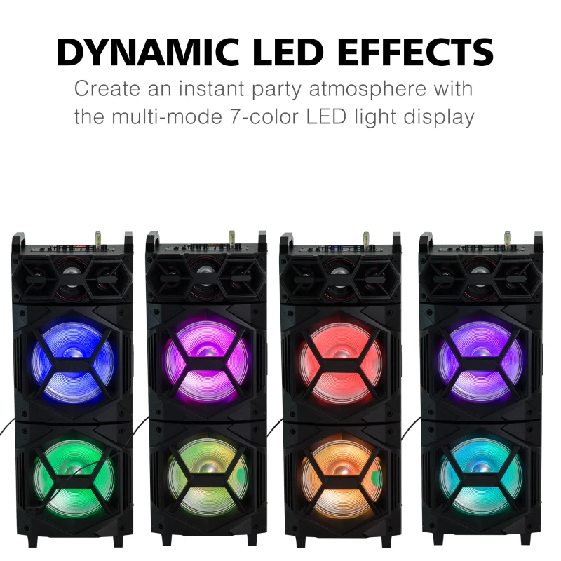 HomCom 37" 80 Watt Portable LED Wireless Bluetooth Compatible Dual Speaker Stereo with Wheels