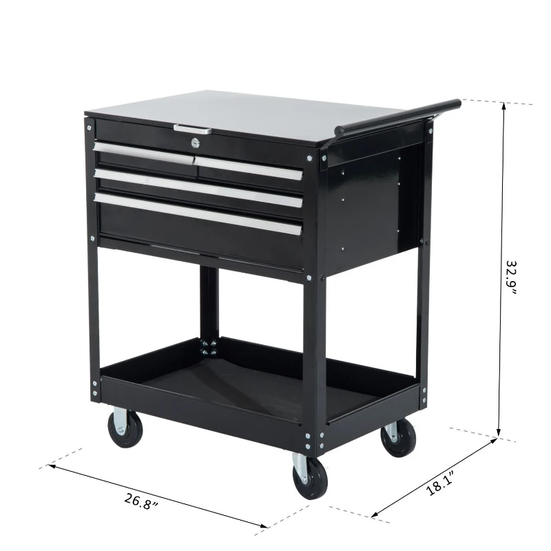 HomCom 4-Drawer Top Storage Rolling Tool Chest Cart - Black