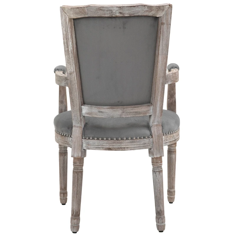 HOMCOM Vintage Dining Chair with High Back, Thick Sponge Padded Seat and Section Armrest with Wood Frame, Gray