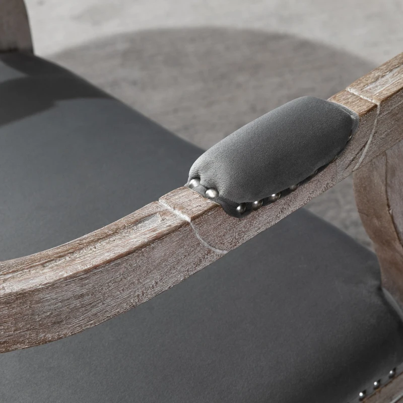 HOMCOM Vintage Dining Chair with High Back, Thick Sponge Padded Seat and Section Armrest with Wood Frame, Gray