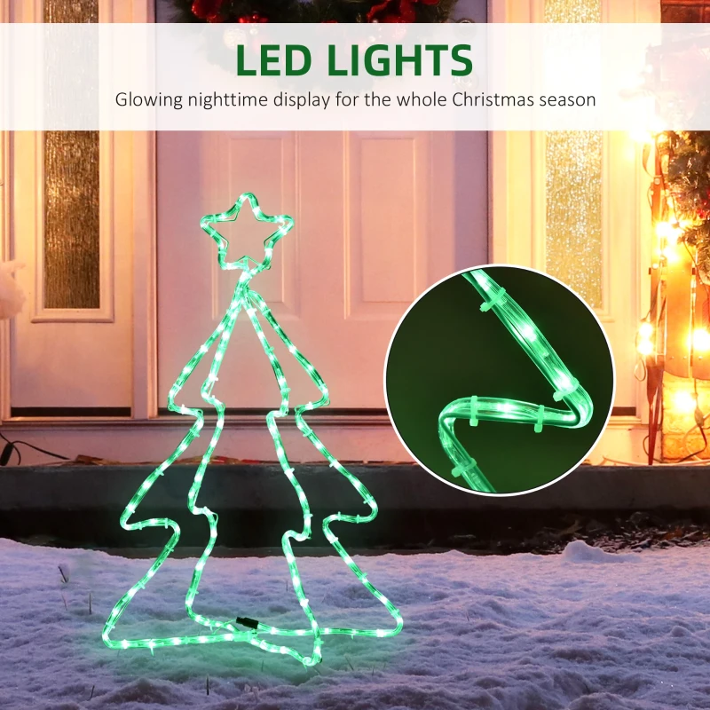 Outsunny 30" Outdoor LED Christmas Tree Rope Lights, LED Outdoor Christmas Decoration with Ground Stakes, Green