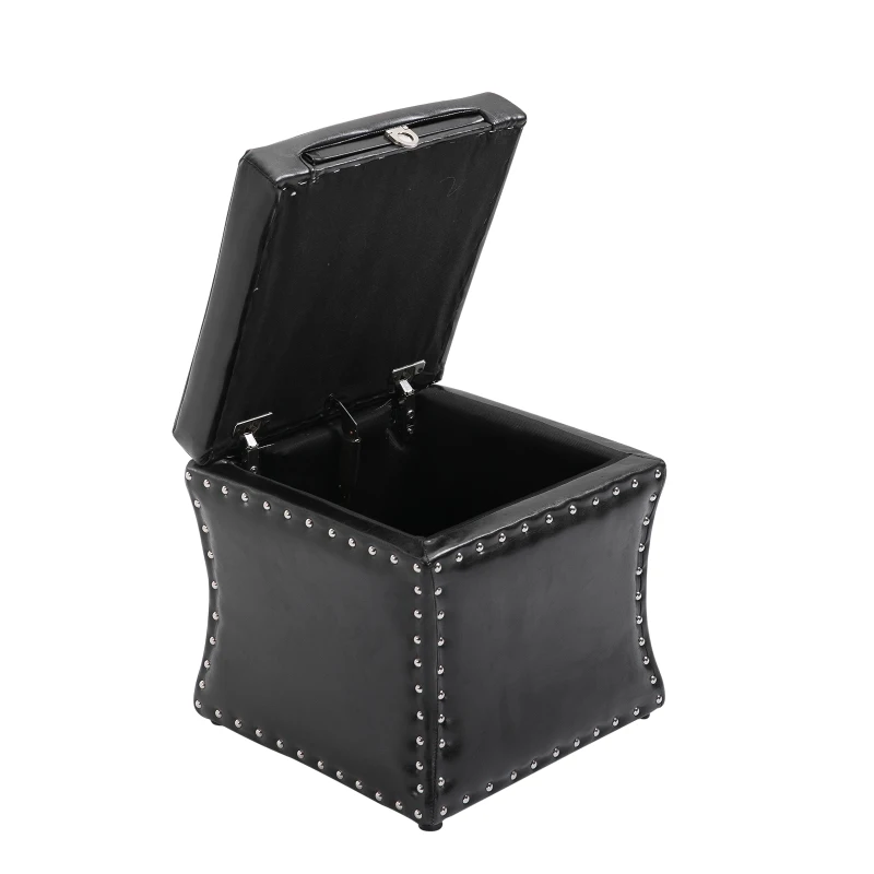 HomCom 17” Cube Faux Leather Storage Ottoman Footrest With Decorative Pull Out Tray - Black