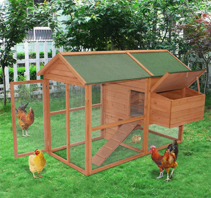 PawHut 71" Wooden Backyard Chicken Coop Hen House With Outdoor Run And Nesting Box