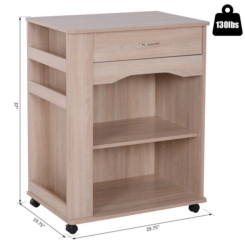 HOMCOM Wood Rolling Kitchen Microwave Oven Cart with Wheels and Storage - Oak