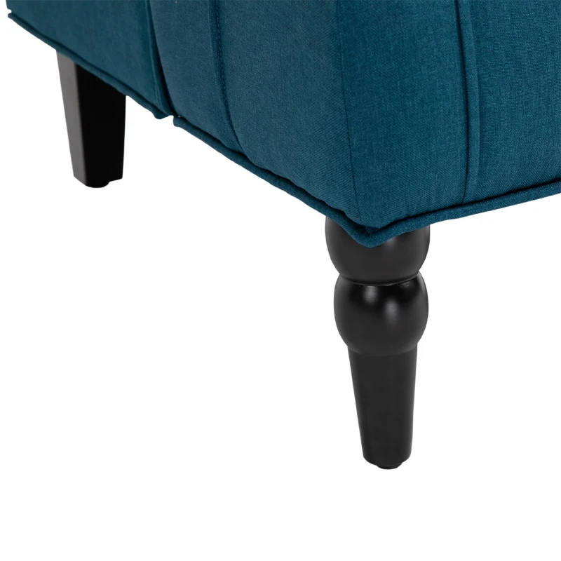 HOMCOM Linen Fabric Button Tufted Wingback Accent Chair with Thick Padded Cushioned Seats and Wooden Legs for Living Room and Bedroom, Dark Blue