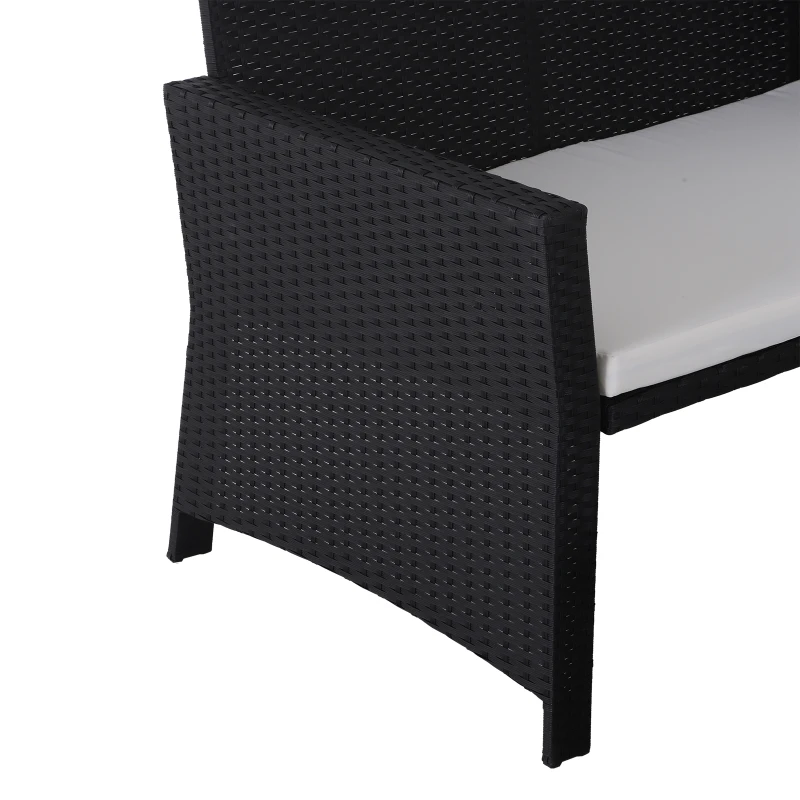 Outsunny 2 Piece Rattan Wicker Outdoor Loveseat with Sunshade Canopy and Nesting Ottoman Footrest - Black