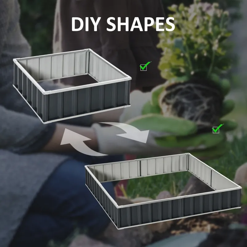 Outsunny Metal Raised Garden Bed No Bottom DIY Large Steel Planter Box w/ Gloves