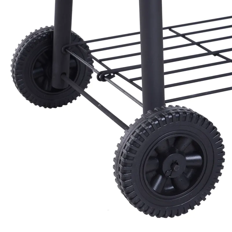 Outsunny Charcoal BBQ, Portable Grill with Wheels, All-in-One Grill, Side vent, Two Shelves and Metal Grating, Lit-Mounted Thermometer, Wooden Handle, for Outdoor Cooking, Black