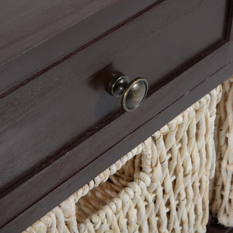 HomCom 40" Rustic Wooden 3 Drawers and Baskets Storage Bench - Chestnut Brown