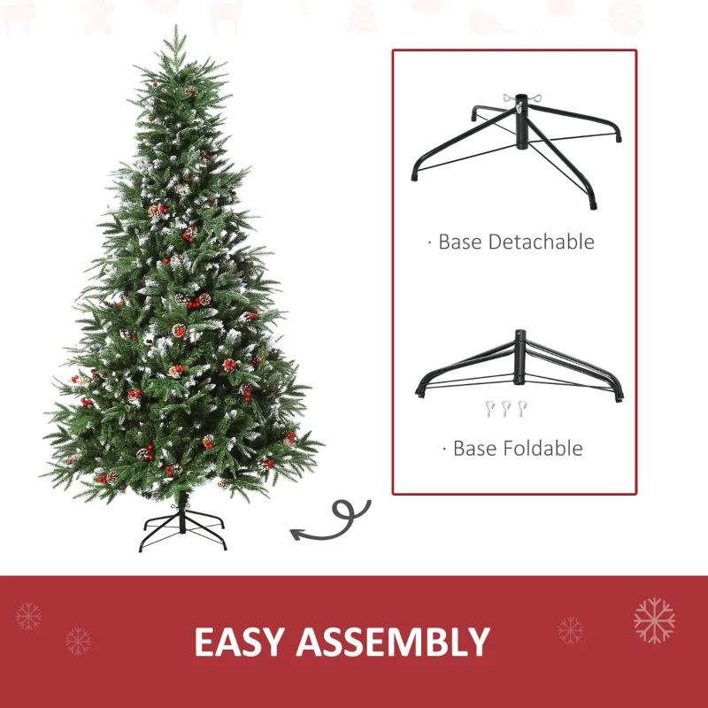 HOMCOM 7ft Artificial Pine Tree Holiday Home Christmas Decoration with Removable Branches, Pinecone - Red Berries
