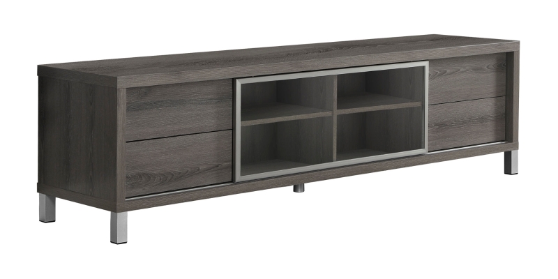 Monarch 70" Euro Style 4-Drawer Open Shelf Storage Wood Grain-Look Console TV Stand - Dark Taupe Finish