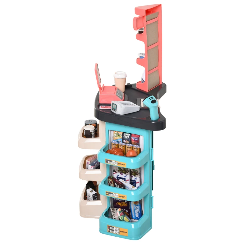 Qaba Kids Supermarket with Shopping Cart Play Set Toys with Working Scanner & Credit Card Reader for 3 to 6 Years - Green