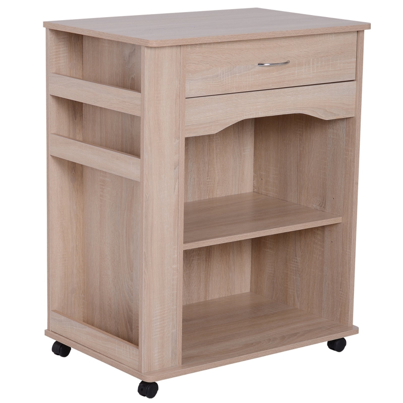 HOMCOM Wood Rolling Kitchen Microwave Oven Cart with Wheels and Storage - Oak