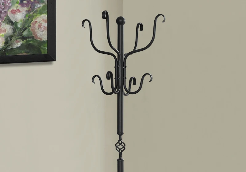 Monarch 74" Classic Accent 8-Hook Metal Coat Tree Hanger Rack - Hammered Black Finish