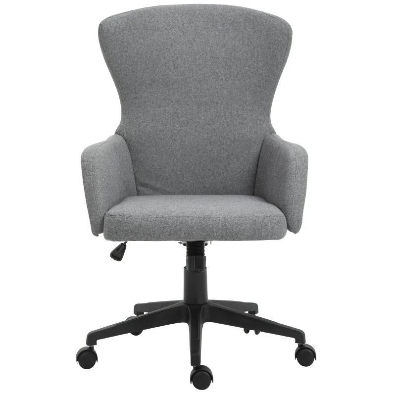 Vinsetto Swivel Office Chair Modern Linen Upholstered Home Computer Desk Task Chair with Cushioned Arm, Wheels, Adjustable Height, Grey