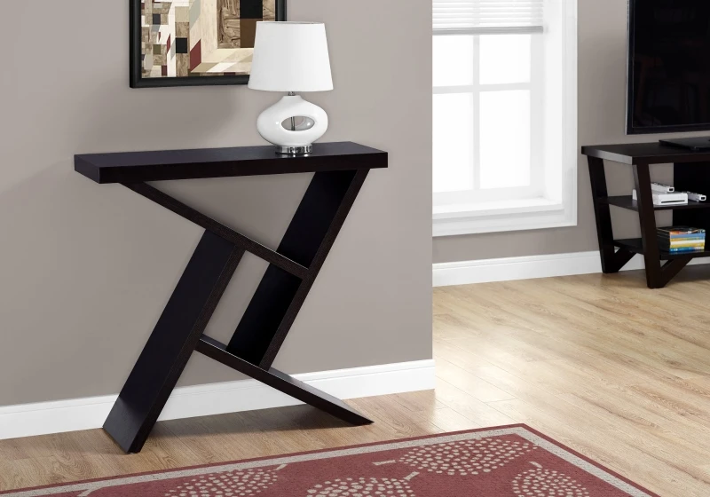 Monarch 36" Architectural Modern Wood Grain-Look Angular Storage Base Accent Console Table - Cappuccino Brown Finish