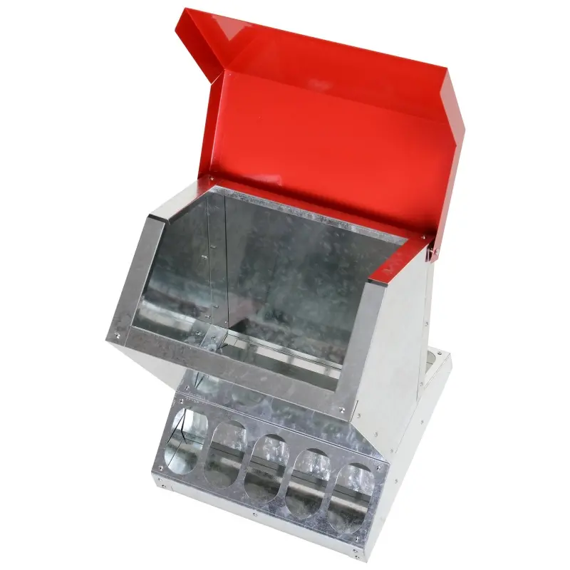 PawHut Rat Proof Auto Large Chicken Feeder Against any Other Animals Galvanized Steel Poultry Feeders Size for 10 Chickens Holds up to 10 L of Feeds Silver/Red